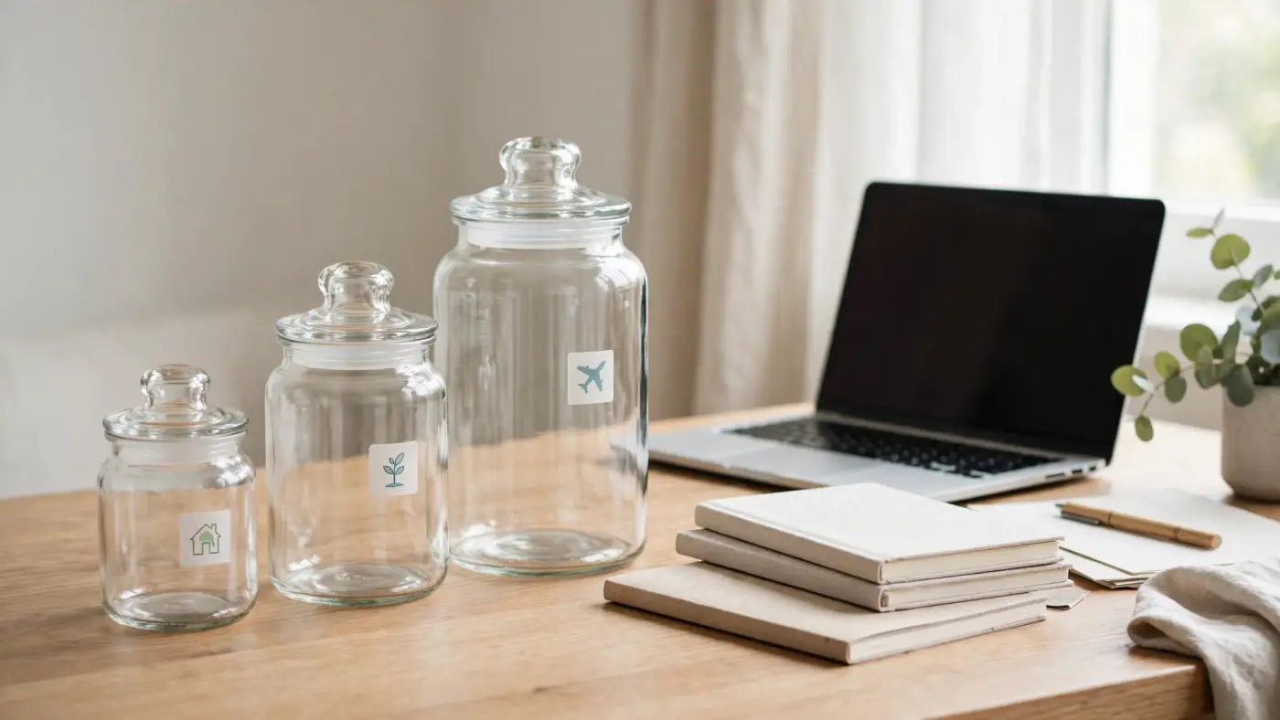 Escena de estudio en casa con portátil y materiales de planificación financiera